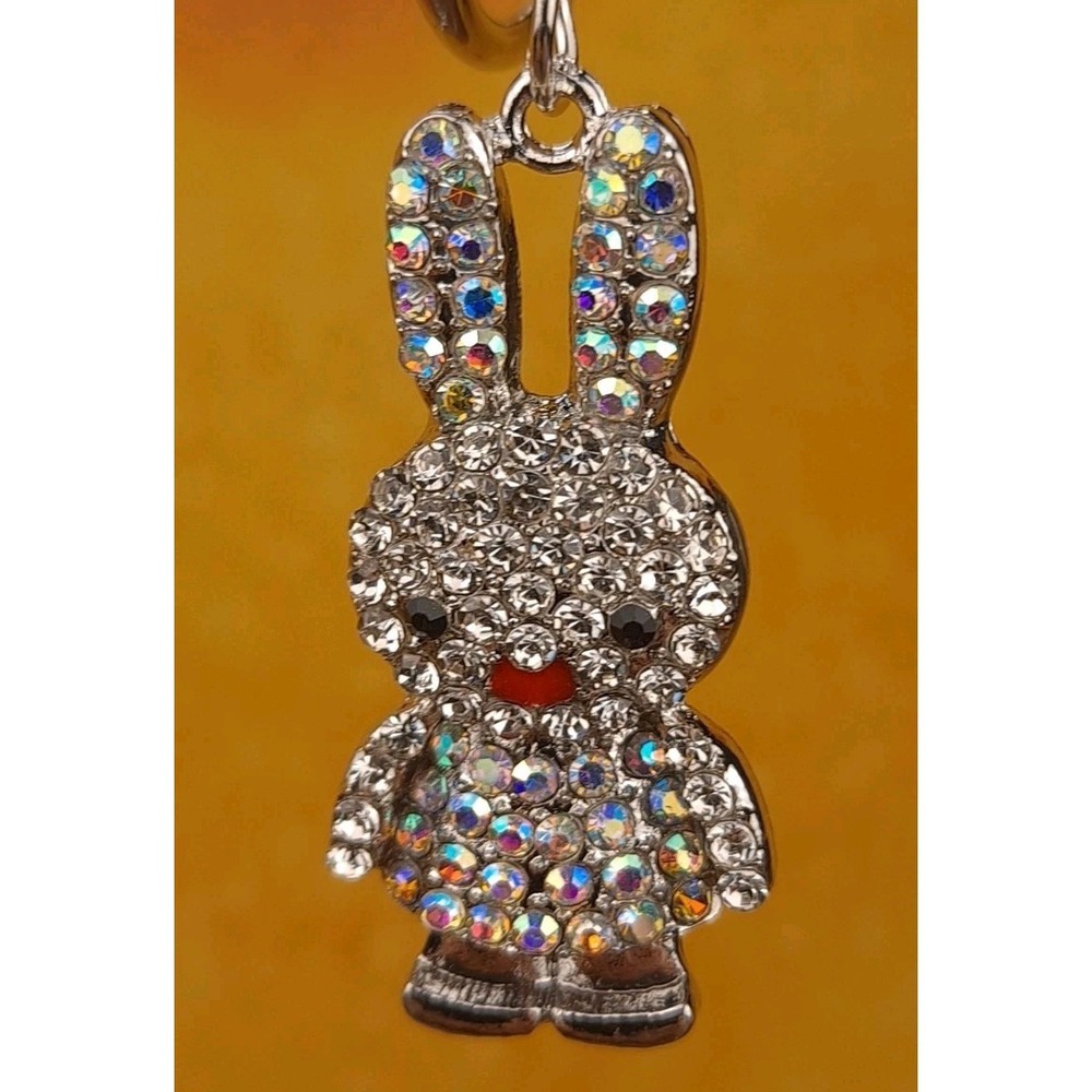 Bunny Rabbit Silver Tone Rhinestones Purse Charm/Keychain By Fashion Jewelry